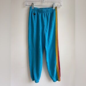 Kids Aviator Nation Turquoise Track Pants with Rainbow Side Stripes